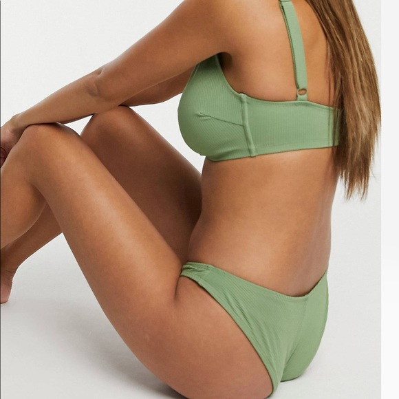 ASOS design mix and match V front high leg bikini bottom in khaki (looks green) - Picture 3 of 3